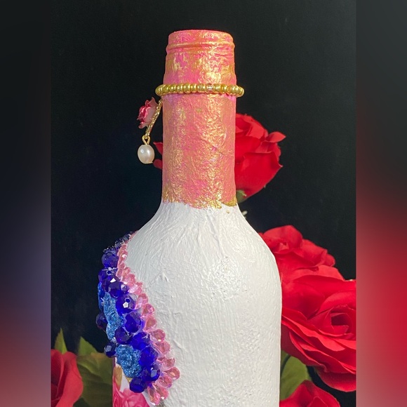 Hand Painted-Decoupaged Sugar Skull-Dia De Los Muertos-Day of the Dead Bottle - Picture 8 of 13